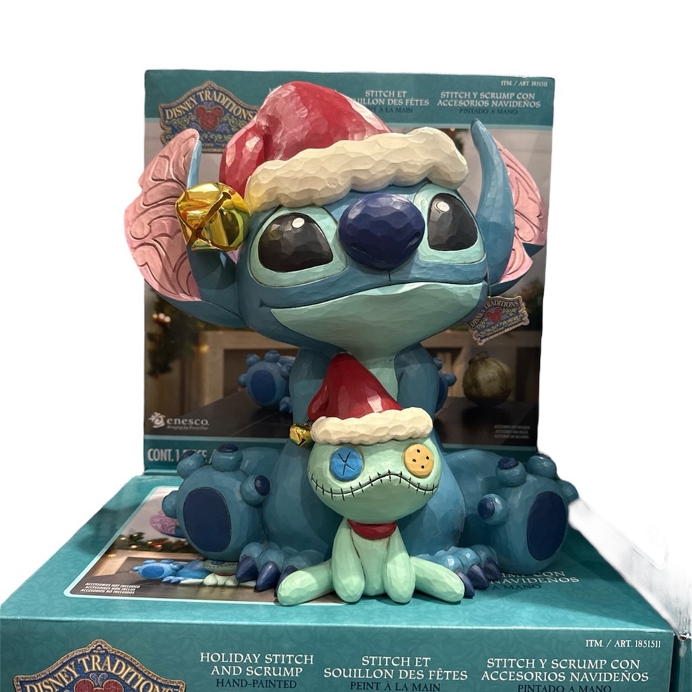 Disney Holiday Stitch Jim Shore 14.8” H Disney Holiday Stitch and Scrump Statue